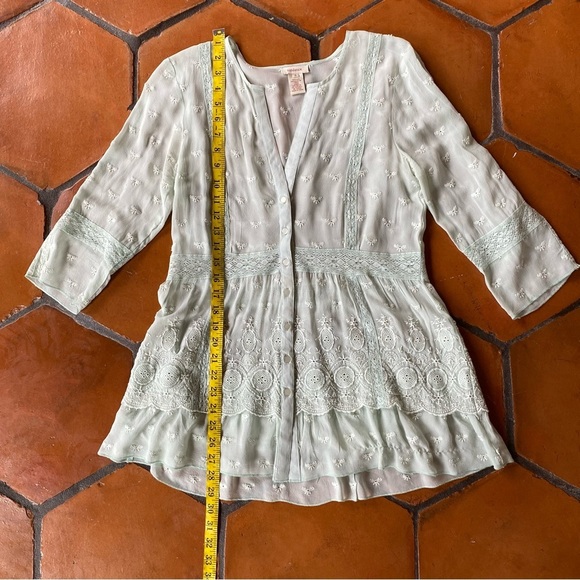 Sundance Womens Blouse Top Silk Eyelet Button Up 3/4 Sleeve Boho Cottagecore S - Picture 6 of 9